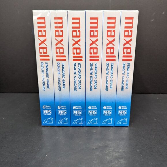 Maxell Videocassette 6 Pack Standard Grade 6 Hour Tapes VHS T 120 246m - Picture 1 of 7